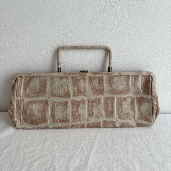 HOBO International Genuine Leather Neutral Animal Print Satchel Clutch Bag - Picture 14 of 17